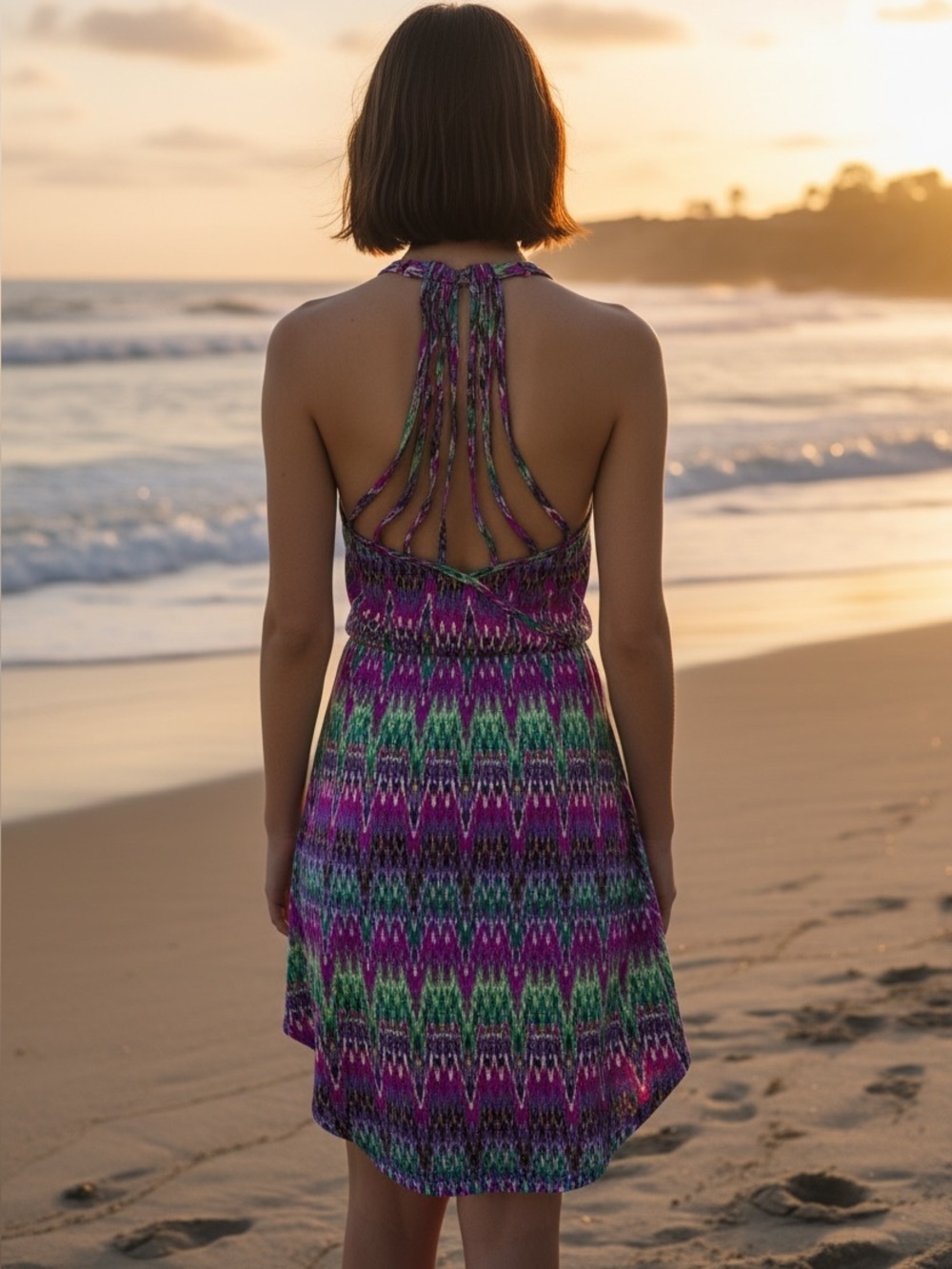 Kenneth Cole Reaction Pink, Green & Purple Printed Racerback Dress - Picture 2 of 7